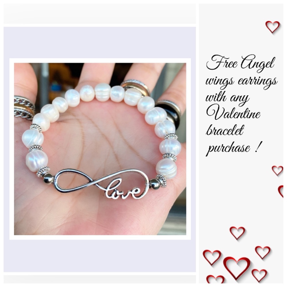 Fresh water pearl infinity love bracelet + gift